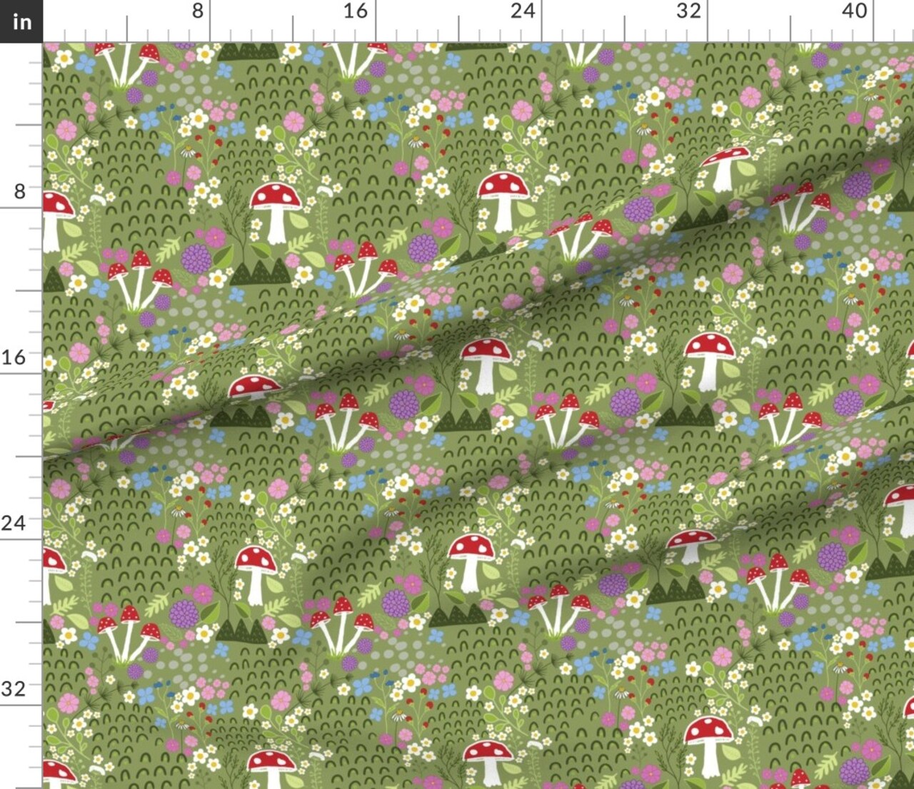 Mossy Mushroom Woodland Forest Undergrowth Botanical Whimsical Custom Printed Fabric by Spoonflower Various Fabrics by the Yard or Fat Quarter